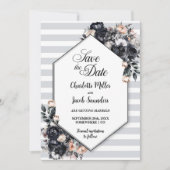 Schwarz-Floral Geometric Striping Wedding Save The Date (Vorderseite)