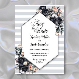 Schwarz-Floral Geometric Striping Wedding Save The Date