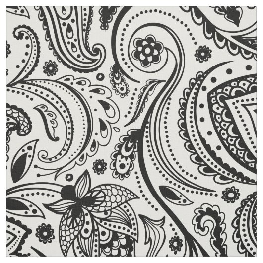 Schwarz-Floral Paisley-Custom Weißer Hintergrund Stoff (Muster)