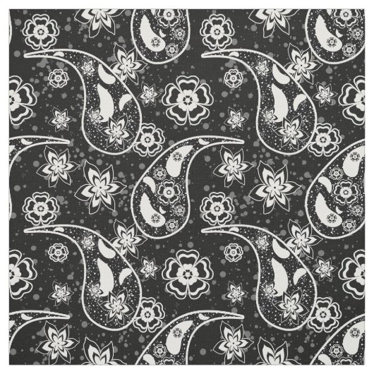 Schwarz Floral Paisley Muster Design Textil Stoff (Muster)