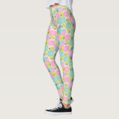 Schwarz florales farbiges Pastel-Schachbrettmuster Leggings (Links)
