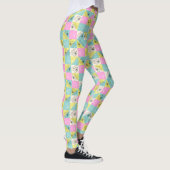 Schwarz florales farbiges Pastel-Schachbrettmuster Leggings (Rechts)