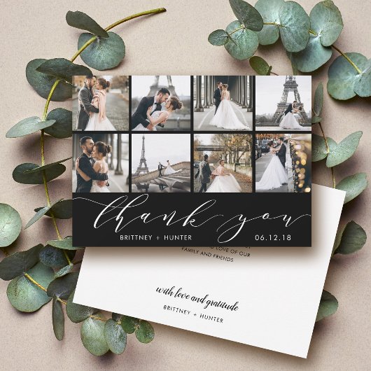 Schwarz-FotoCollage mit Handschrift Dankeskarte