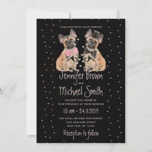 Schwarz-Französisch Bulldog Ehepaar Braut Hochzeit Einladung