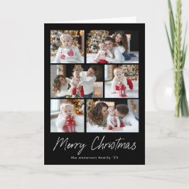 Schwarz Frohe Weihnachts-Script 6 Foto Collage Feiertagskarte