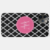 Schwarz-Fuchsia-Quatrefolien-Monogramm Case-Mate iPhone Hülle (Rückseite (Horizontal))