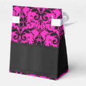Schwarz-Fuchsienrosa-Damastenhochzeit Geschenkschachtel (Rückseite)