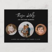 Schwarz-Funny-Budget-Kinder werden heiraten Hochze Ankündigungspostkarte (Vorderseite)