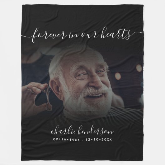Schwarz für immer in unserem Herz Foto Gedenktribu Fleecedecke (Vorderseite)