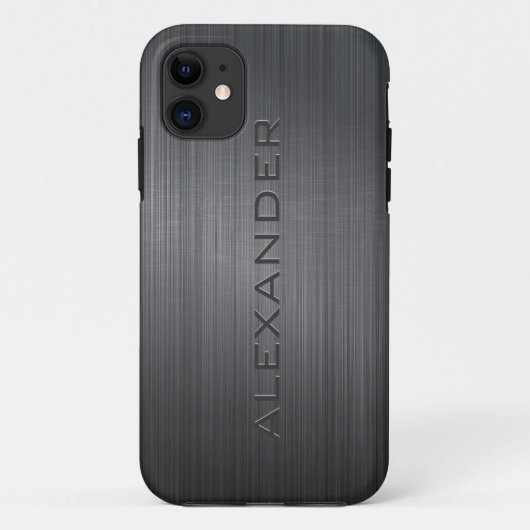 Schwarz gebürstetes Aluminium-Look-Monogramm Case-Mate iPhone Hülle (Rückseite)