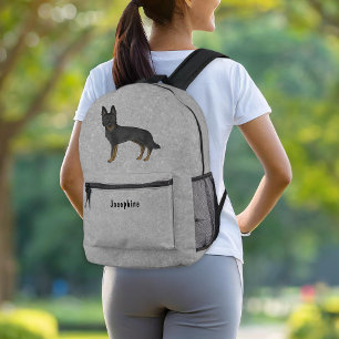 Schwarz gefärbter deutscher Schäferhund mit indivi Bedruckter Rucksack