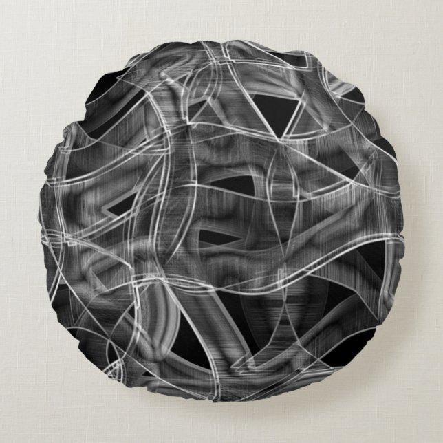 Schwarz gekrümmte Bänder, hervorgehobene Linien in Rundes Kissen (Vorderseite)