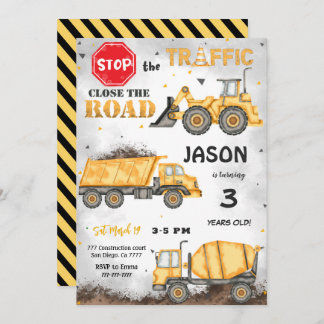 Schwarz-Gelb-Bauweise Geburtstagseinladung Einladung