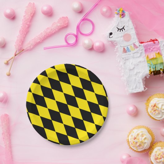 Schwarz-Gelb-Bayern Diamantfahne-Muster Pappteller (Party)