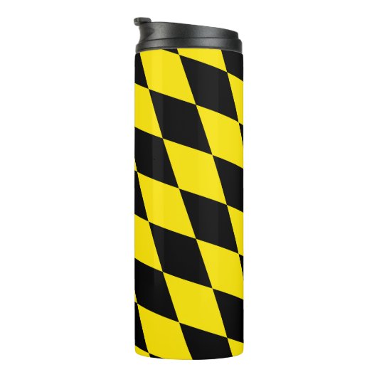 Schwarz-Gelb-Bayern Diamantfahne-Muster Thermosbecher (Nach rechts gedreht)