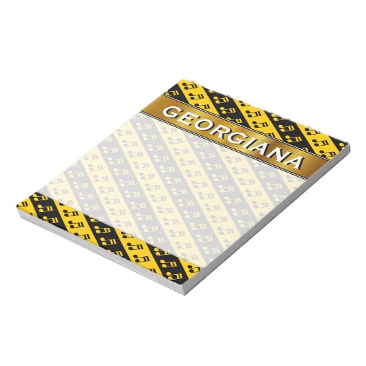 Schwarz & Gelb Beamed Sechzehnte Notes Muster Notizblock (Rotiert)