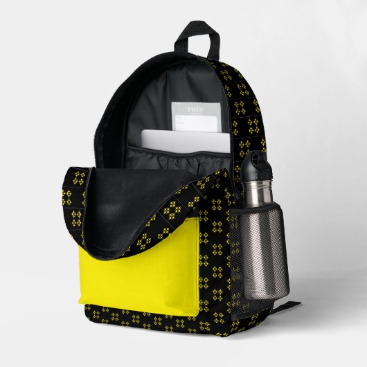 Schwarz & Gelb Bedruckter Rucksack (Rückseitige Ecke links (Offen) )