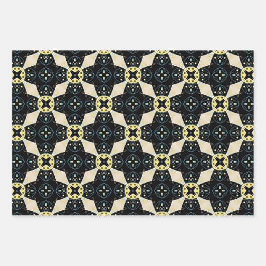 Schwarz Gelb & Beige Elegante geometrische Muster Geschenkpapier Set (Vorderseite 3)
