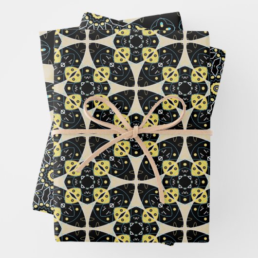 Schwarz Gelb & Beige Elegante geometrische Muster Geschenkpapier Set (Beispiel)