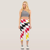 Schwarz-Gelb-Blau-Bayern Diamantfarben-Muster Capri Leggings (Vorderseite)