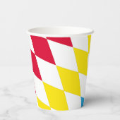 Schwarz-Gelb-Blau-Bayern Diamantfarben-Muster Pappbecher (Rückseite)