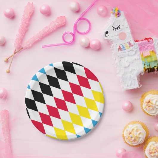 Schwarz-Gelb-Blau-Bayern Diamantfarben-Muster Pappteller (Party)