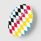 Schwarz-Gelb-Blau-Bayern Diamantfarben-Muster Runde Wanduhr (Winkel)
