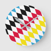 Schwarz-Gelb-Blau-Bayern Diamantfarben-Muster Runde Wanduhr (Vorderseite)