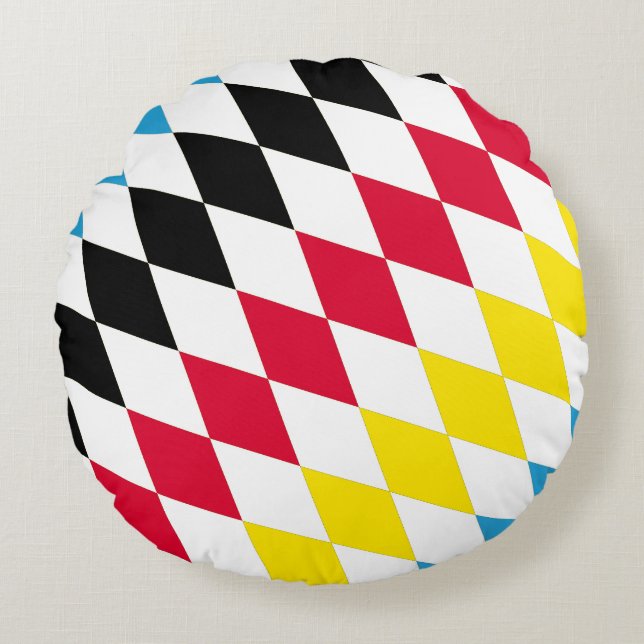Schwarz-Gelb-Blau-Bayern Diamantfarben-Muster Rundes Kissen (Vorderseite)