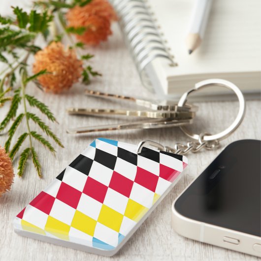 Schwarz-Gelb-Blau-Bayern Diamantfarben-Muster Schlüsselanhänger (Vorderseite rechts)