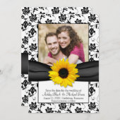 Schwarz-Gelb-BlumenDamast Save the Date Sonnenblum (Vorne/Hinten)
