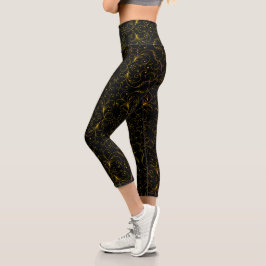 Schwarz-Gelb-Blüten-Wirbel Hochgebirgspass Capri Leggings