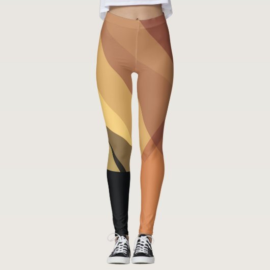 Schwarz-Gelb-Braun Modernes geometrisches Muster Leggings (Vorderseite)
