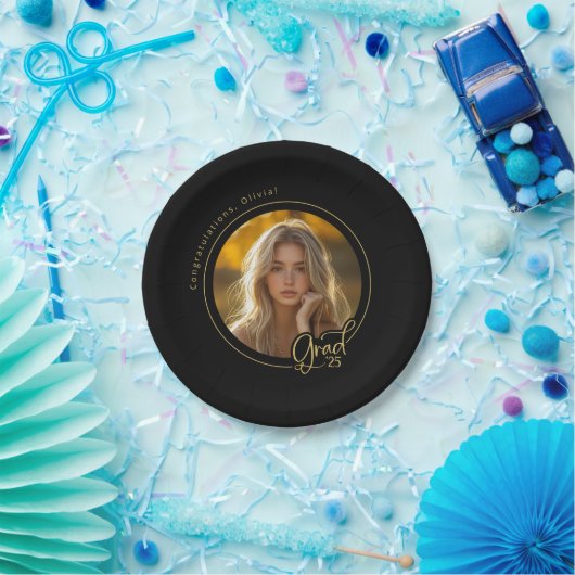 Schwarz-Gelb-Foto-Abschluss-Papierplatte Pappteller (Party)