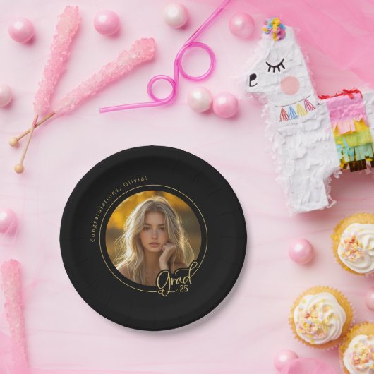 Schwarz-Gelb-Foto-Abschluss-Papierplatte Pappteller (Party)