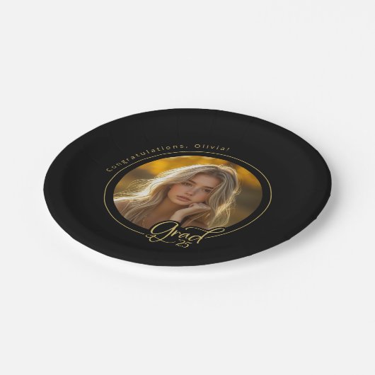 Schwarz-Gelb-Foto-Abschluss-Papierplatte Pappteller (Schrägansicht)