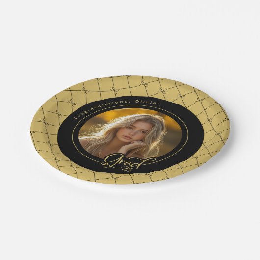 Schwarz-Gelb-Foto-Abschluss-Papierplatte Pappteller (Schrägansicht)