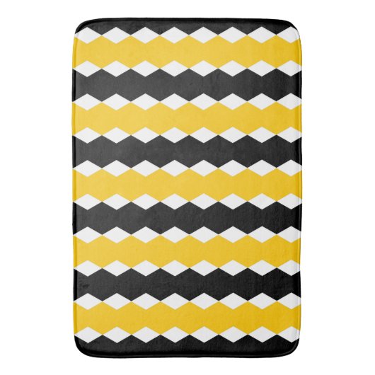 Schwarz/Gelb Geometrie: Funky Modernes Muster Badematte (Vorderseite Vertikal)