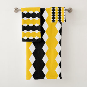Schwarz/Gelb Geometrie: Funky Modernes Muster Badhandtuch Set