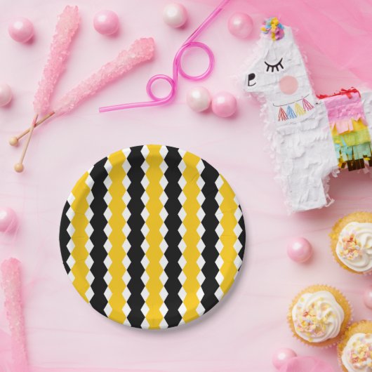 Schwarz/Gelb Geometrie: Funky Modernes Muster Pappteller (Party)