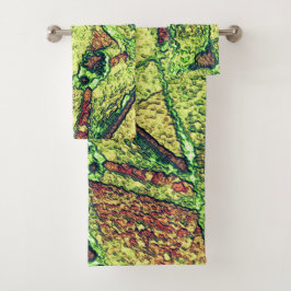 Schwarz-gelb gestrichene vulkanische Steinkonstruk Badhandtuch Set