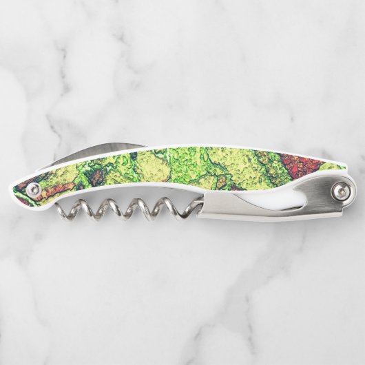 Schwarz-gelb gestrichene vulkanische Steinkonstruk Kellnermesser (Rückseite)