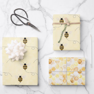 Schwarz Gelb Gold Bienen Baby Shower Geschenkpapier Set