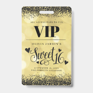 Schwarz-Gelb-Gold-Glam Sweet 16 Ausweis