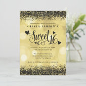 Schwarz-Gelb-Gold-Glam Sweet 16 Einladung (Stehend Vorderseite)