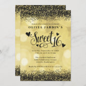 Schwarz-Gelb-Gold-Glam Sweet 16 Einladung (Vorne/Hinten)