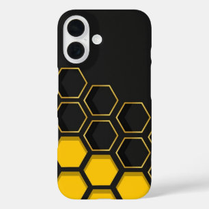 Schwarz & Gelb Golden Honeycomb Geometrisches Hand iPhone 16 Hülle