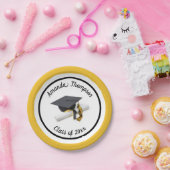 Schwarz-Gelb-Graduierungskappe und Tassel Pappteller (Party)