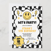 Schwarz-Gelb-Groovy-Lächeln Schachtelhaltiger Retr Einladung (Vorderseite)