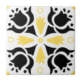 Schwarz-Gelb-Intrikat-Muster Fliese (Vorderseite)